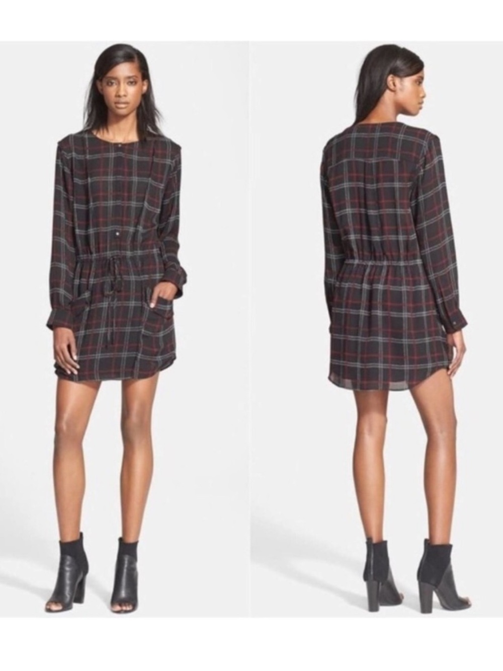 A.L.C. 100% Silk Plaid Dress Long Sleeve Dark Academia Collegiate Simona 10